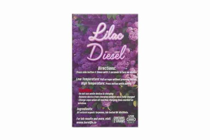 Burn Disposable Vapes – Lilac Diesel (Sativa) (2 Gram) - Image 2